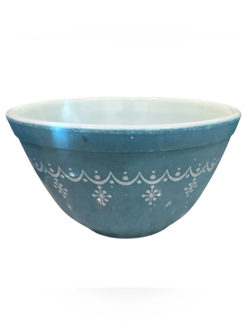 3 Vintage Pyrex 401 Mixing Bowls 1 1/2 PINT -blue, Turquoise & snowflake garland